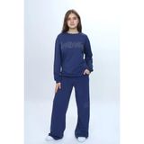 Toontoy Kız Çocuk 2'li Takım Taş İşlemeli & Bisiklet Yaka Sweatshirt & Bol Paça Cepli Eşofman Altı