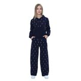 TOONTOY Kız Çocuk 2'li Takım Taş İşlemeli Kapüşonlu Sweatshirt & Beli Lastikli Bol Paça Cepli Eşofman, 14 Yaş, 24949, Lacivert, kız-çocuk