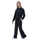 TOONTOY Kız Çocuk 2'li Takım Taş İşlemeli Kapüşonlu Sweatshirt & Beli Lastikli Bol Paça Cepli Eşofman, 14 Yaş, 24951, Siyah, kız-çocuk