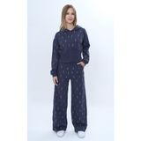 Toontoy Kız Çocuk 2'li Takım Taş Işlemeli Kapüşonlu Sweatshirt & Beli Lastikli Bol Paça Cepli Eşofman Altı - 10 Yaş - Füme