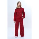 Toontoy Kız Çocuk 2'li Takım Taş Işlemeli Kapüşonlu Sweatshirt & Beli Lastikli Bol Paça Cepli Eşofman Altı - 2 Iplik - 12 Yaş - Bordo