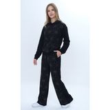 Toontoy Kız Çocuk 2'li Takım Taş Işlemeli Kapüşonlu Sweatshirt & Beli Lastikli Bol Paça Cepli Eşofman Altı - 2 Iplik - 12 Yaş - Siyah