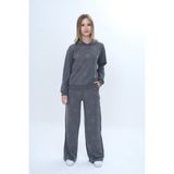 Toontoy Kız Çocuk 2'li Takım Taş Işlemeli Kapüşonlu Sweatshirt & Beli Lastikli Bol Paça Cepli Eşofman Altı - 2 Iplik - 8 Yaş - Antrasit Melanj
