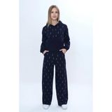 Toontoy Kız Çocuk 2'Li Takım Taş İşlemeli Kapüşonlu Sweatshirt & Beli Lastikli Bol Paça Cepli Eşofman Altı