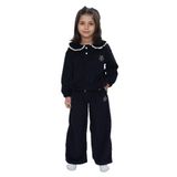 TOONTOY Kız Çocuk 2'li Takım Yakası Güpürlü Nakışlı Sweatshirt & Beli Lastikli Bol Paça Eşofman Altı, 2 YAŞ, 24906, Siyah, kız-çocuk