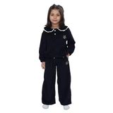 TOONTOY Kız Çocuk 2'li Takım Yakası Güpürlü Nakışlı Sweatshirt & Beli Lastikli Bol Paça Eşofman Altı, 4 Yaş, 24906, Siyah, kız-çocuk