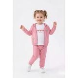 Toontoy Kız Çocuk 3'Lü Eşofman Takımı Uzun Kollu Bisiklet Yaka Nakışlı T-Shirt - Kapüşonlu Fermuarlı Hırka- Beli Paçası Lastikli Eşofman Altı 25041