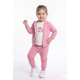 Toontoy Kız Çocuk 3'Lü Eşofman Takımı Uzun Kollu Bisiklet Yaka Nakışlı T-Shirt - Kapüşonlu Fermuarlı Hırka- Beli Paçası Lastikli Eşofman Altı 25042