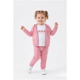 Toontoy Kız Çocuk 3'lü Eşofman Takımı Uzun Kollu Bisiklet Yaka Nakışlı T-shirt - Kapüşonlu Fermuarlı