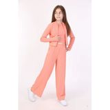Toontoy Kız Çocuk 3'Lü Takım Dik Yaka Fermuarlı Sweatshirt & Bisiklet Yaka Atlet & Beli Lastikli Bol Paça Eşofman Altı - Fitilli