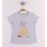Toontoy Kız Çocuk Ananas Baskılı T-Shirt - 1 Yaş - Gri Melanj