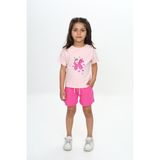 Toontoy Kız Çocuk Anımal Balon Baskılı Şortlu Takım - Pembe - 4 Yaş