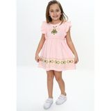 Toontoy Kız Çocuk Arı Baskılı Elbise - Pudra - 3 Yaş