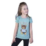 Toontoy Kız Çocuk Ayıcık Ve Yazı Baskılı Taş İşlemeli Tişört Yeşil 8 YAŞ