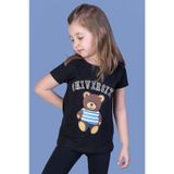 Toontoy Kız Çocuk Ayıcık Ve Yazı Baskılı Taş İşlemeli Tişört