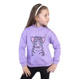 Toontoy Kız Çocuk Baskılı Balıkçı Yaka Pamuklu Sweatshirt Lila 2 YAŞ