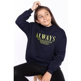 Toontoy Kız Çocuk Baskılı Balıkçı Yaka Sweatshirt Lacivert 6-7 YAŞ