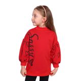 Toontoy Kız Çocuk Baskılı Balon Kol Sweatshirt - 5 Yaş - Kırmızı