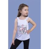 Toontoy Kız Çocuk Baskılı Bisiklet Yaka Askılı Tişört - Gri - 6 Yaş
