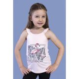 Toontoy Kız Çocuk Baskılı Bisiklet Yaka Askılı Tişört - Pudra - 6 Yaş