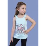 Toontoy Kız Çocuk Baskılı Bisiklet Yaka Askılı Tişört - Su Yeşili - 3 Yaş