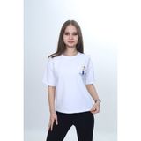 Toontoy Kız Çocuk Baskılı Bisiklet Yaka Düşük Omuz Kısa Kollu Tişört 24974 - Beyaz - 8 - 9 Yaş