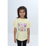 Toontoy Kız Çocuk Baskılı Bisiklet Yaka Düşük Omuz Kısa Kollu Tişört 24982 - Açık Sarı - 2 Yaş