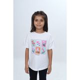 Toontoy Kız Çocuk Baskılı Bisiklet Yaka Düşük Omuz Kısa Kollu Tişört 24982 - Ekru - 3 Yaş
