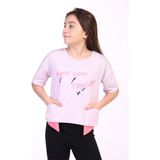 Toontoy Kız Çocuk Baskılı Bisiklet Yaka Kısa Kollu Asimetrik Tişört - Açık Lila - 10 - 11 Yaş