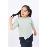 Toontoy Kız Çocuk Baskılı Bisiklet Yaka Kısa Kollu Asimetrik Tişört - Gri - 10 - 11 Yaş