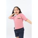 Toontoy Kız Çocuk Baskılı Bisiklet Yaka Kısa Kollu Asimetrik Tişört - Gül Kurusu - 13 - 14 Yaş