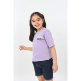 Toontoy Kız Çocuk Baskılı Bisiklet Yaka Kısa Kollu Asimetrik Tişört - Lila - 10 - 11 Yaş