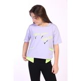 Toontoy Kız Çocuk Baskılı Bisiklet Yaka Kısa Kollu Asimetrik Tişört - Lila - 12 - 13 Yaş