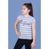 Toontoy Kız Çocuk Baskılı Bisiklet Yaka Kısa Kollu Çizgili Tişört - Gri - 14