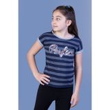 Toontoy Kız Çocuk Baskılı Bisiklet Yaka Kısa Kollu Çizgili Tişört - Lacivert - 12