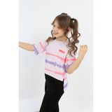 Toontoy Kız Çocuk Baskılı Bisiklet Yaka Kısa Kollu Tişört - Arkası Uzun - Açık Lila - 10 - 11 Yaş
