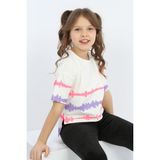 Toontoy Kız Çocuk Baskılı Bisiklet Yaka Kısa Kollu Tişört - Arkası Uzun - Ekru - 10 - 11 Yaş