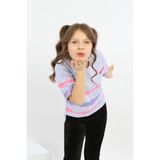 Toontoy Kız Çocuk Baskılı Bisiklet Yaka Kısa Kollu Tişört - Arkası Uzun - Mavi - 6 - 7 Yaş