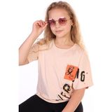 Toontoy Kız Çocuk Baskılı Bisiklet Yaka Kısa Kollu Tişört - Bej - 10 - 11 Yaş