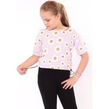 Toontoy Kız Çocuk Baskılı Bisiklet Yaka Kısa Kollu Tişört - Beli Ayarlanabilir - Açık Lila - 6 - 7 Yaş