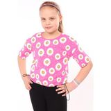 Toontoy Kız Çocuk Baskılı Bisiklet Yaka Kısa Kollu Tişört - Beli Ayarlanabilir - Fuşya - 10 - 11 Yaş