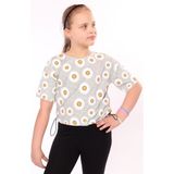 Toontoy Kız Çocuk Baskılı Bisiklet Yaka Kısa Kollu Tişört - Beli Ayarlanabilir - Gri - 10 - 11 Yaş