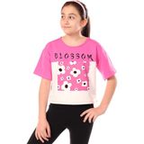 Toontoy Kız Çocuk Baskılı Bisiklet Yaka Kısa Kollu Tişört - Fuşya - 12 - 13 Yaş