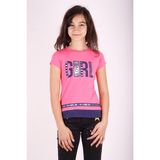 Toontoy Kız Çocuk Baskılı Bisiklet Yaka Kısa Kollu Tişört - Fuşya - 5