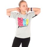 Toontoy Kız Çocuk Baskılı Bisiklet Yaka Kısa Kollu Tişört - Gri - 10 - 11 Yaş