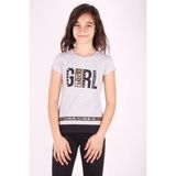 Toontoy Kız Çocuk Baskılı Bisiklet Yaka Kısa Kollu Tişört - Gri - 7