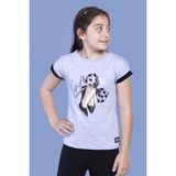 Toontoy Kız Çocuk Baskılı Bisiklet Yaka Kısa Kollu Tişört - Gri - 8