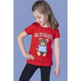 Toontoy Kız Çocuk Baskılı Bisiklet Yaka Kısa Kollu Tişört - Kırmızı - 7