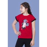 Toontoy Kız Çocuk Baskılı Bisiklet Yaka Kısa Kollu Tişört - Kırmızı - 8