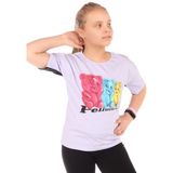 Toontoy Kız Çocuk Baskılı Bisiklet Yaka Kısa Kollu Tişört - Lila - 10 - 11 Yaş